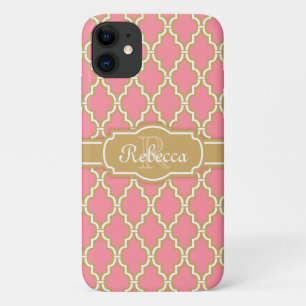 Case-Mate iPhone Case Motif en treillis rose et or monogramme