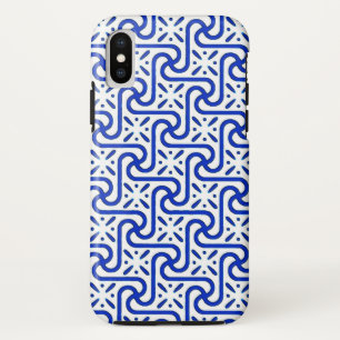 Coque Case-Mate iPhone Motif en tuiles égyptiennes, blanc et bleu cobalt