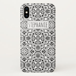 Coques Pour iPhone Motif et nom damassé noir et blanc