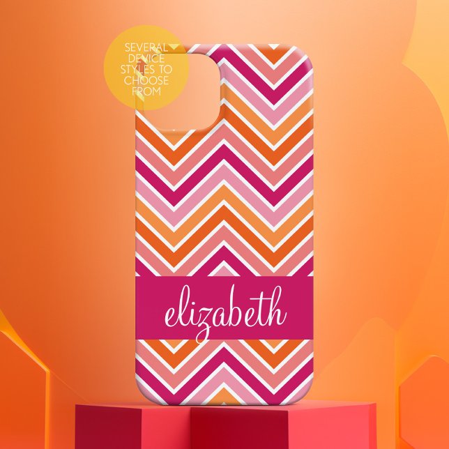 Coques Case-Mate iPhone Motif et nom Hot Pink & Orange Chevron (Personalized Phone Case - Many Device Styles to Choose From)