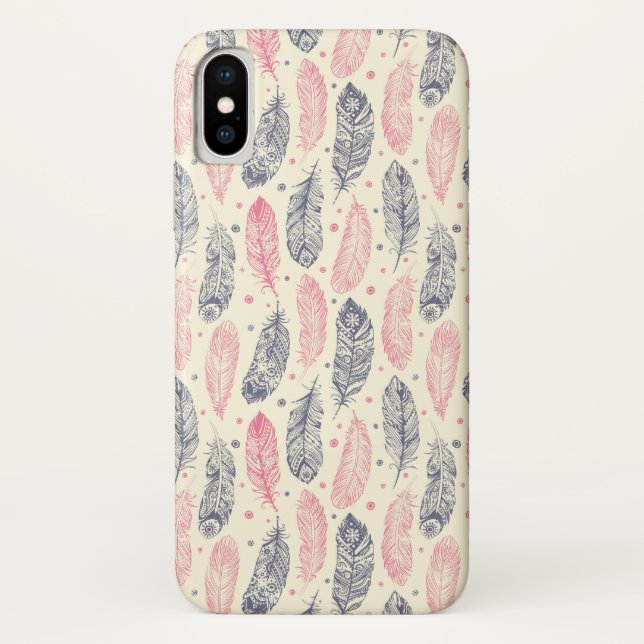 Coques Case-Mate iPhone Motif Ethnique De Plumes Rose Et Violet (Dos)