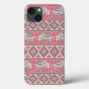 Etui iPhone 13 Motif ethnique rose d'éléphant