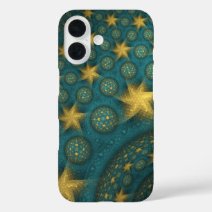 Coques iPhone 16 Motif étoile Abstrait turquoise et jaune