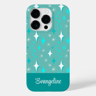 Coque Case-Mate iPhone Motif étoile rétro sarcelle et blanc modifiable