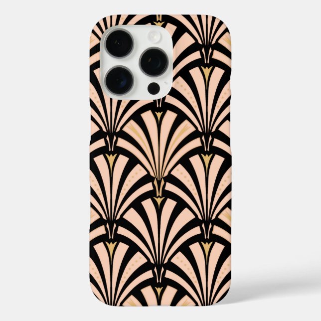 Coques Case-Mate iPhone Motif éventail Art Déco - pêche sur fond noir (Verso)