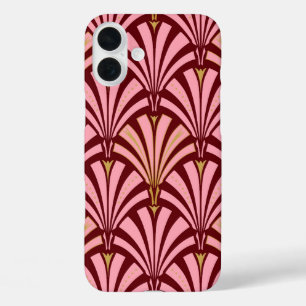 Coque Pour iPhone 16 Plus Motif éventail Art déco - rose et bordeaux