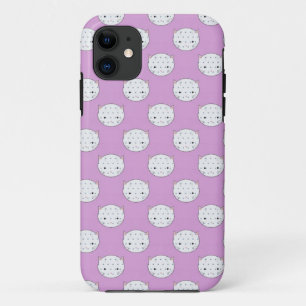 Coque iPhone 11 Motif Faces de Chat Lavande et Blanc à Points