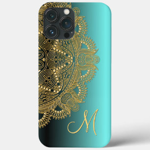 Etui iPhone 13 Pro Max Motif fait sur commande d'art de mandala d'or sur