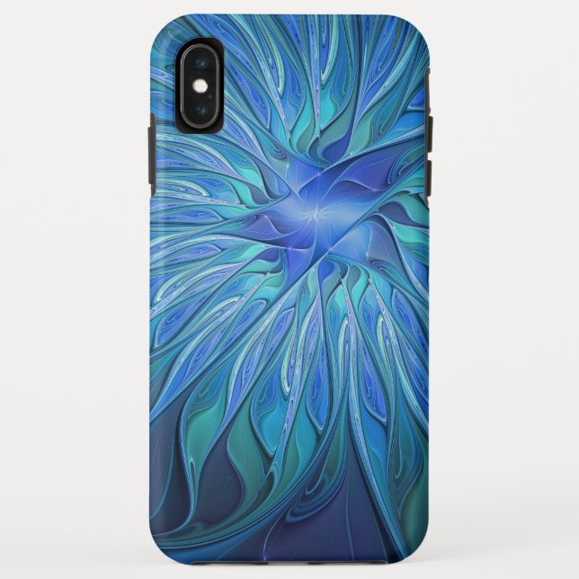 Coques Case-Mate iPhone Motif fantaisie fleur bleue, art fractal abstrait (Dos)