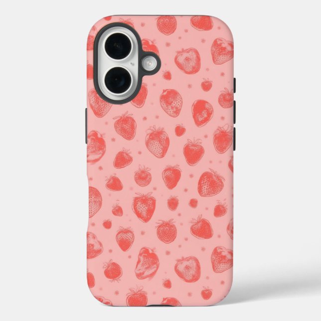 Coques Case-Mate iPhone motif fantaisiste à la fraise sur fond rose (Verso)