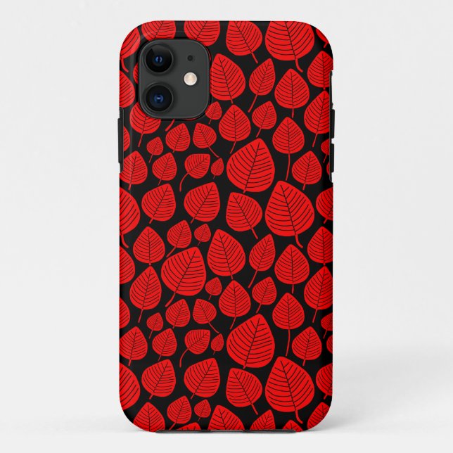 Coques Case-Mate iPhone Motif feuille 02 - Rouge sur noir (Dos)