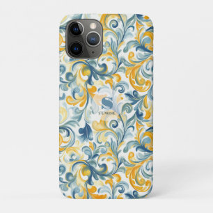 Case-Mate iPhone Case Motif feuille bleu et or Paisley