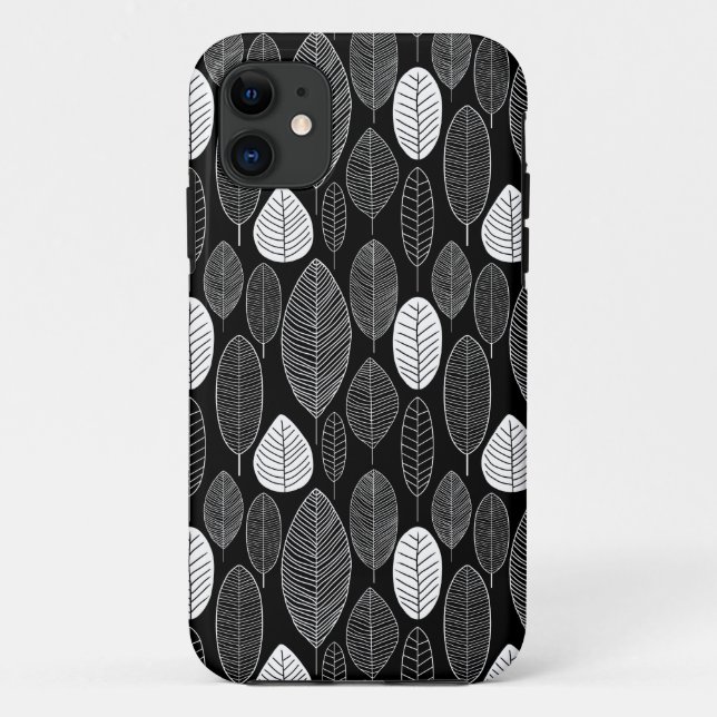 Coques Case-Mate iPhone Motif feuille - noir sur blanc (Dos)