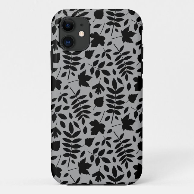 Coques Case-Mate iPhone Motif Feuille tombé noir sur gris (Dos)