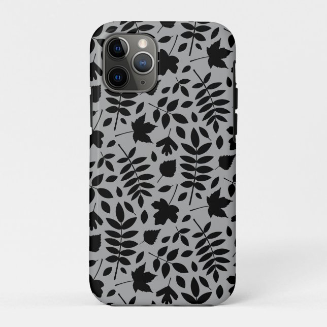 Coques Case-Mate iPhone Motif Feuille tombé noir sur gris (Dos)