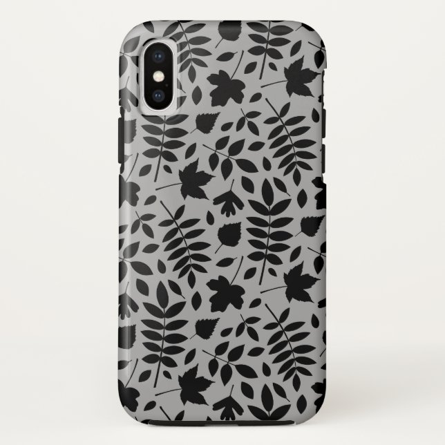 Coques Case-Mate iPhone Motif Feuille tombé noir sur gris (Dos)