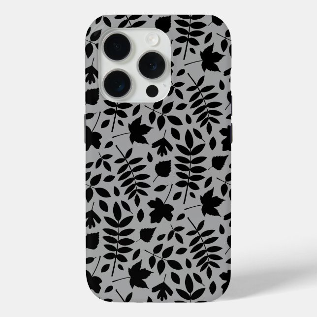 Coques Case-Mate iPhone Motif Feuille tombé noir sur gris (Verso)