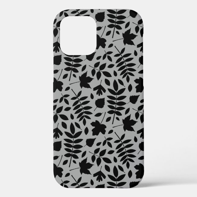 Coques Case-Mate iPhone Motif Feuille tombé noir sur gris (Verso)