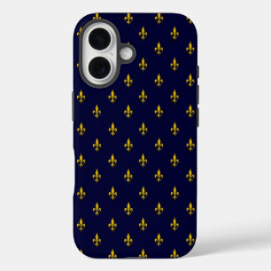 Coque Pour iPhone 16 Motif Fleur De Lis Bleu Royal