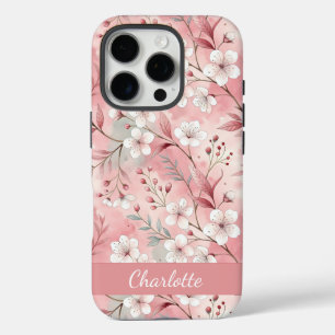 Coque iPhone 16 Pro Motif Fleur de Sakura Personnalisé Rose