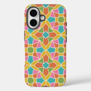 Coque Pour iPhone 16 Motif Fleur géométrique Retro Arc-en-ciel