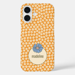 Coque Pour iPhone 16 Motif Fleur Orange Retro