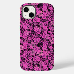 Coque Case-Mate iPhone Motif floral 15.Fond noir rose