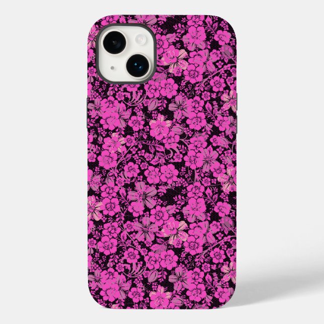 Coques Case-Mate iPhone Motif floral 15.Fond noir rose (Verso)