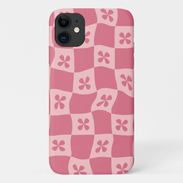 Coques Case-Mate iPhone Motif floral à carreaux rose rétro (Dos)