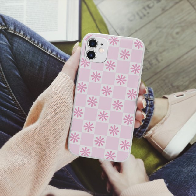 Coques Case-Mate iPhone Motif Floral à Carreaux Rose Rétro (Créateur téléchargé)