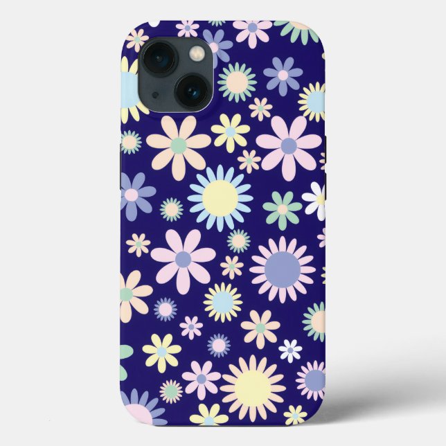 Coques Case-Mate iPhone Motif floral à fond bleu (Verso)
