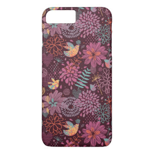 Coque iPhone 7 Plus Motif floral abstrait avec des oiseaux