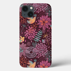 iPhone 13 Case Motif floral abstrait avec des oiseaux