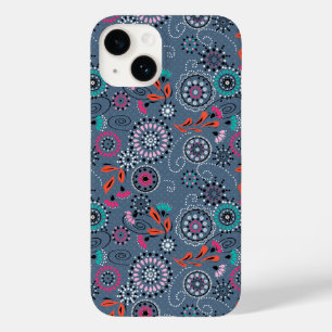 Coque Case-Mate iPhone Motif floral abstrait folklorique ethnique gris bl