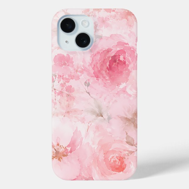 Coques Case-Mate iPhone Motif floral aquarelle rose tendre (Verso)