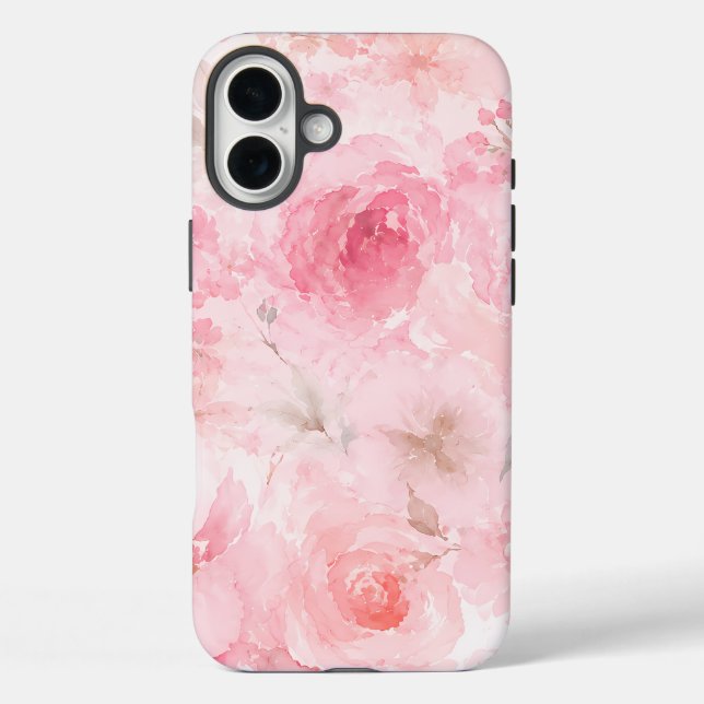 Coques Case-Mate iPhone Motif floral aquarelle rose tendre (Verso)