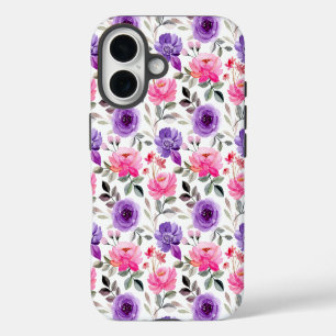 Coque Pour iPhone 16 Motif floral aquarelle vibrant en rose et violet