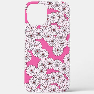 Coque iPhone 12 Pro Max Motif floral Art Déco - crème sur rose