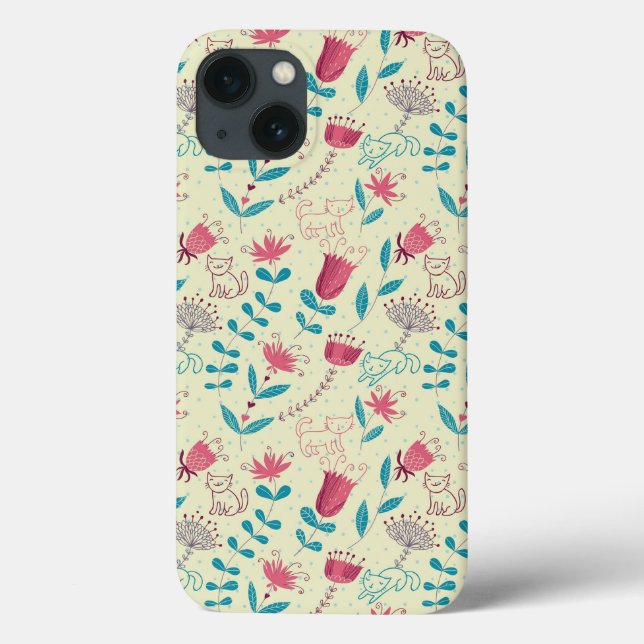 Coques Case-Mate iPhone Motif floral avec chats en caricature (Verso)