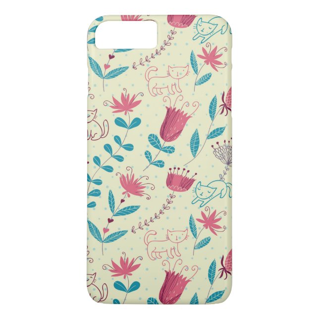 Coques Case-Mate iPhone Motif floral avec des chats de bande dessinée (Dos)