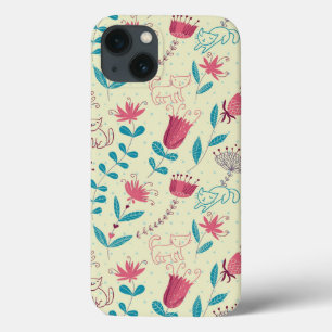 Coque Case-Mate iPhone Motif floral avec des chats de bande dessinée