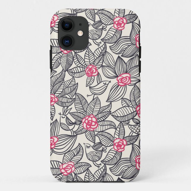Coques Case-Mate iPhone Motif floral avec des oiseaux de bande dessinée (Dos)
