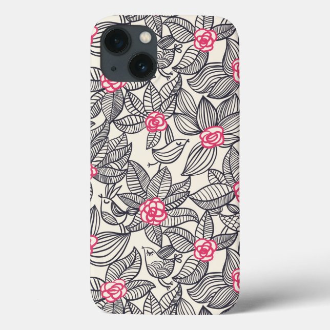 Coques Case-Mate iPhone Motif floral avec les oiseaux 2 de bande dessinée (Verso)