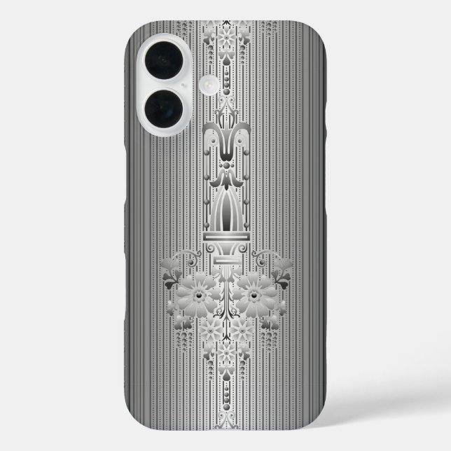 Coques Case-Mate iPhone Motif floral baroque avec bordure grise (Verso)