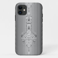 Motif floral baroque avec bordure grise