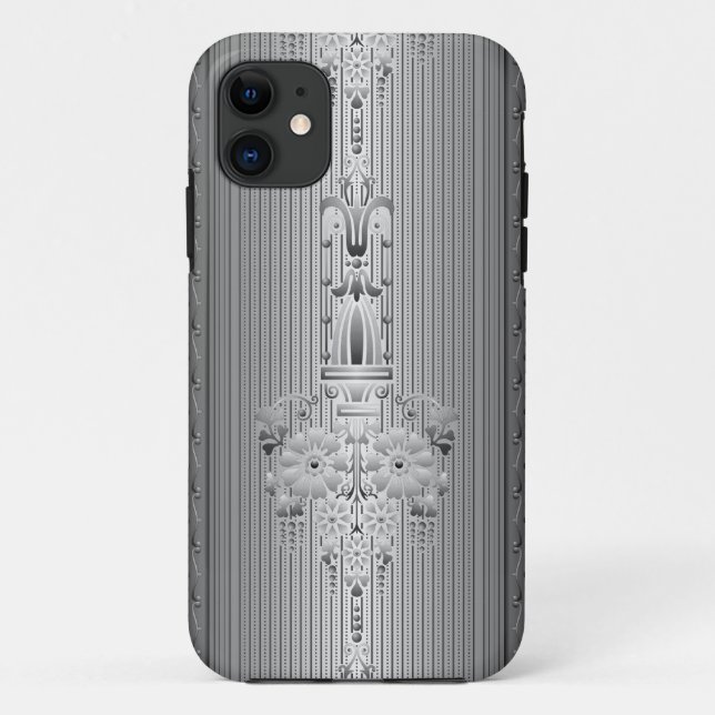 Coques Case-Mate iPhone Motif floral baroque avec bordure grise (Dos)