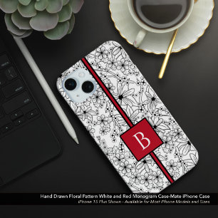 Coque Case-Mate iPhone Motif floral blanc dessiné à la main et Monogramme