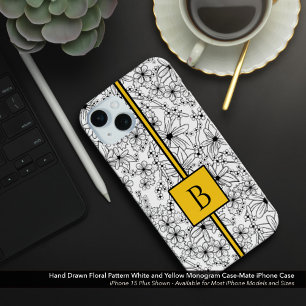 Coque Case-Mate iPhone Motif floral blanc dessiné à la main Monogramme ja