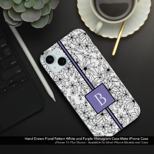 Coque Case-Mate iPhone Motif floral blanc dessiné à la main Monogramme vi