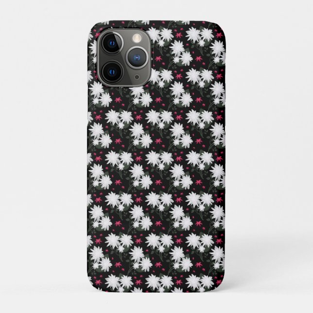 Coques Case-Mate iPhone Motif floral blanc élégant sur fond noir (Dos)